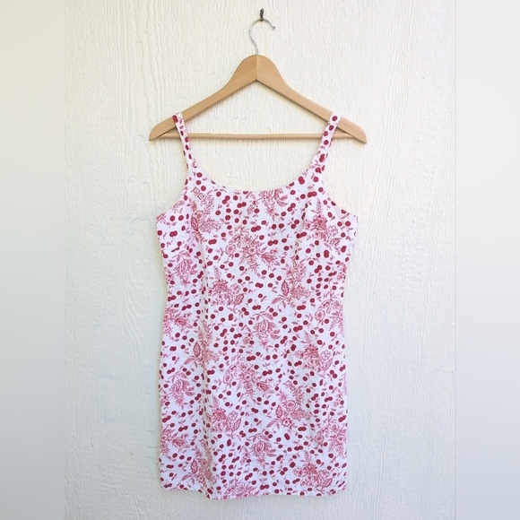 Vintage Dresses & Skirts - Vintage Y2K 90s David Wayne Red White 100% Cotton Floral Cherries Sun Dress 8